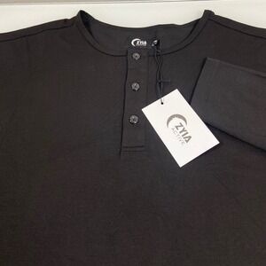 Zyia Active Mens XXL Black Long Sleeve Henley New One More Rep Athletic Shirt